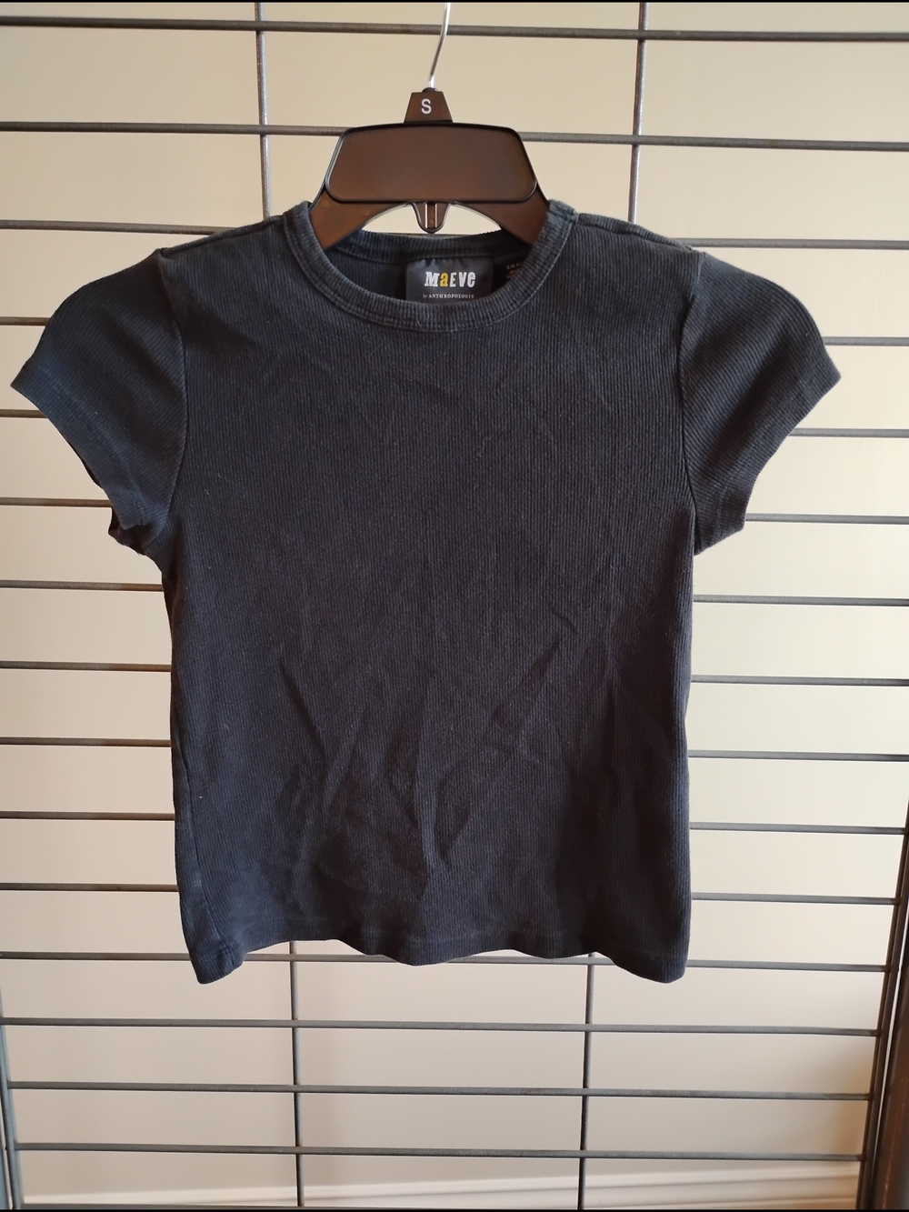 Maeve Black Ribbed Crewneck Short Sleeve Tee